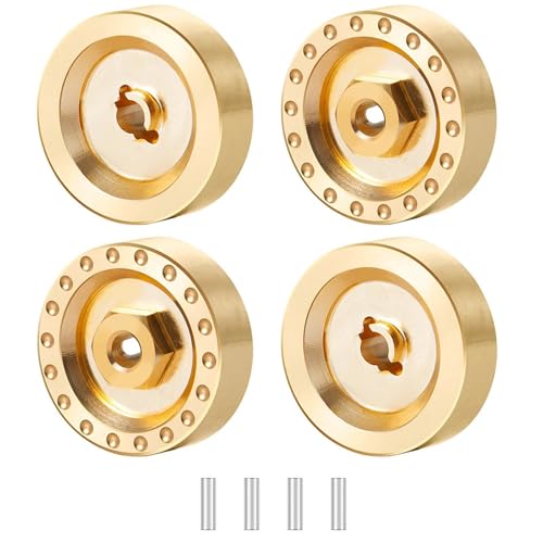 PEGGYLIN 4-teiliger Messing-Achsrad-Sechskantadapter, Ausgleichsgewicht, passend for Axial SCX24, passend for Deadbolt C10 Gladiator Bronco Wrangler 1/24 RC-Auto(Gold) von PEGGYLIN