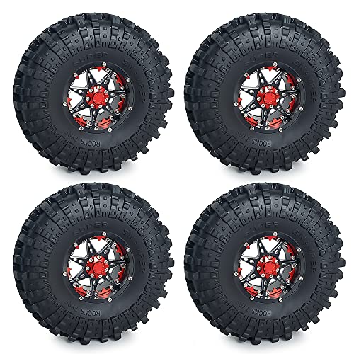 PEGGYLIN Metall 2,2 Zoll Beadlock Felgen Naben mit 137mm Außendurchmesser Gummireifen passend for Axial Wraith TRX-4 1/10 RC Crawler Modell Autoteil(Red Black Set) von PEGGYLIN