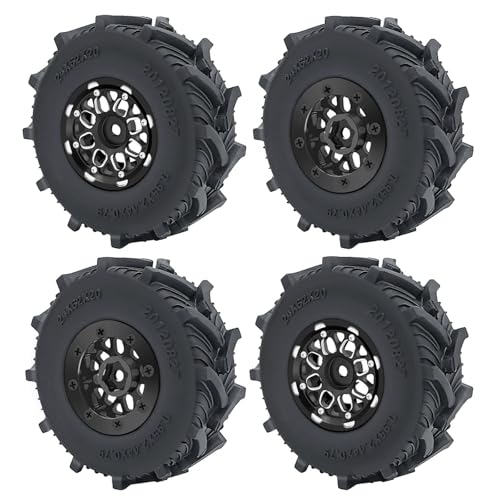 PEGGYLIN Metall-Beadlock-Felgen + 54/62 mm All-Terrain-Schlammgummireifen passend for TRX4M Bronco Defender 1/18 Axial SCX24 1/24 RC Auto(62mm Black) von PEGGYLIN