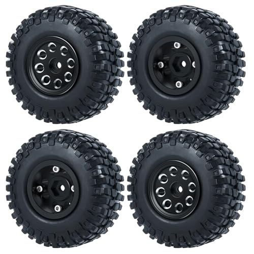 PEGGYLIN Micro 1,0 Zoll Beadlock-Felgen aus Metalllegierung, 50/54 mm Gummireifen-Set, passend for Axial SCX24 1/24 RC Crawler Auto-LKW-Teile(54mm Black Set-C) von PEGGYLIN