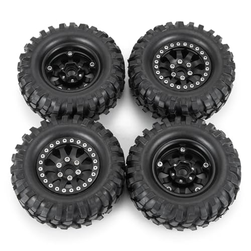 PEGGYLIN Schwarze 1,9-Zoll-Beadlock-Felgen aus Aluminium mit Nabenaußendurchmesser 108 mm, Gummireifen passend for Axial SCX10 D90 1/10 RC Crawler Autoteile(1Set) von PEGGYLIN