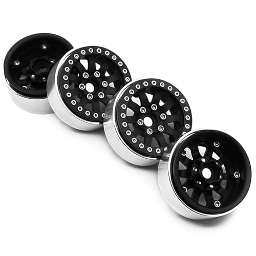 PEGGYLIN Schwarze 1,9-Zoll-Beadlock-Felgen aus Aluminium mit Nabenaußendurchmesser 108 mm, Gummireifen passend for Axial SCX10 D90 1/10 RC Crawler Autoteile(4Pcs Wheel Rims) von PEGGYLIN