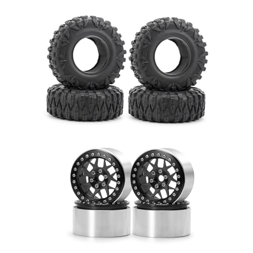 PEGGYLIN Silbernes 2,2-Zoll-Beadlock-Felgennaben aus Metall mit 120 mm Außendurchmesser, Gummireifen, passend for Axial Wraith TRX-4 1/10 RC-Modellautoteil(Black Set) von PEGGYLIN