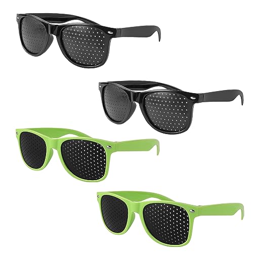 Schwarze Rasterbrille, 4 Stück Rasterbrille Pinhole Glasses, Raster Multidot Brillen, Multi Dot Brille, Gitterbrille mit Faltbaren Bügeln, Augentrainer Lochbrille, Zum Augenentspannungstraining von PEGRAUFC