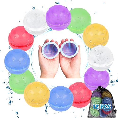 12 Stück Silikon Wasserballons Wiederverwendbar, Wiederverwendbare Wasserbomben, Selbstdichtend Wasserbomben zum Schnellen Befüllen für Sommer Outdoor Aktivitäten und Spiele Schwimmbad (12PCS-1) von PEIFOON