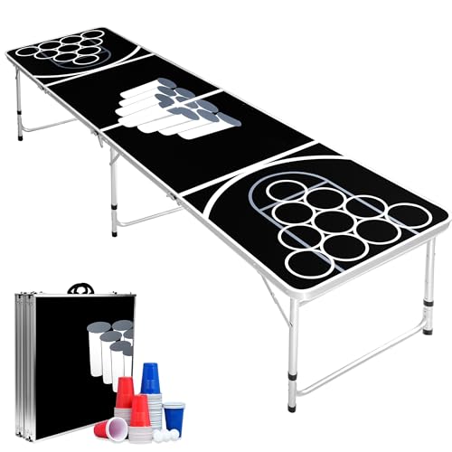 PEILU Party Trinkspiele für Erwachsene Bierpong Tisch Set inkl. 5 Bälle & 100 Becher (50 Rot & 50 Blau) Höhenverstellbar Beer Pong Table aus Aluminium & MDF Platten Klappbare Partytisch von PEILU