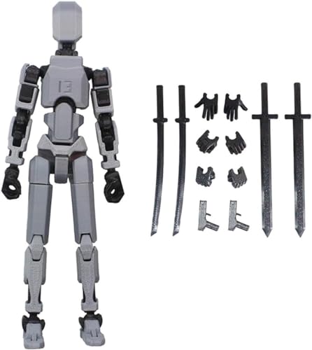 Action Figur 3D Gedruckt Multi-Jointed Beweglicher Roboter Glücklicher 13 Action Figur Modell Lustiges 13 Ganzkörper Aktivität Roboter Gaming Action Figuren Desktop Dekorationen (Grey) von PEKJDS