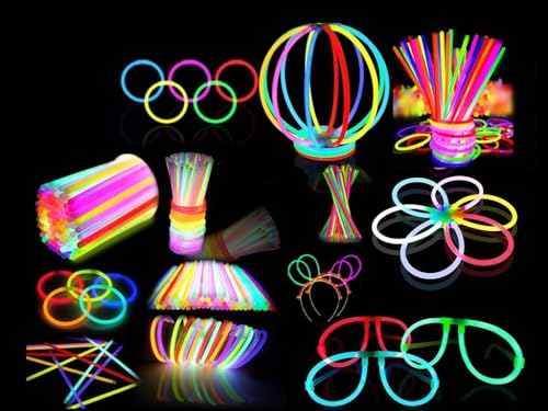 224 Stück Knicklichter Party Set, Neon Leuchtstäbe Party Pack, Kinder Leuchtarmbänder, Leuchtstäbe mit Steckverbindern, Armbänder, Halsketten, Gläser für Party deko Partyzubehör, Halloween, Festival von PEKMAR