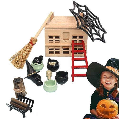 PEKMAR Miniatur-Halloween-Dorf-Zubehör, Puppenhaus-Bausatz aus Holz, Hölzernes -Puppenhauszubehör mit Möbeln für Kinder, Kindergeschenk von PEKMAR