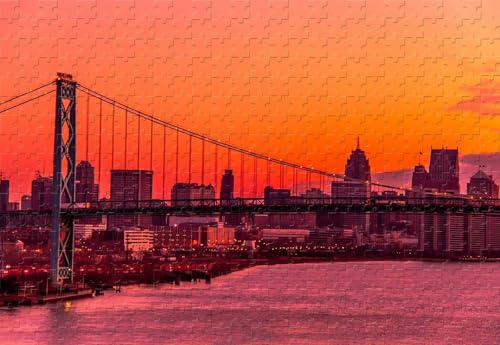 1000 Stück Ambassador Bridge Detroit Michigan Puzzle Holzpuzzle von PEKNUX