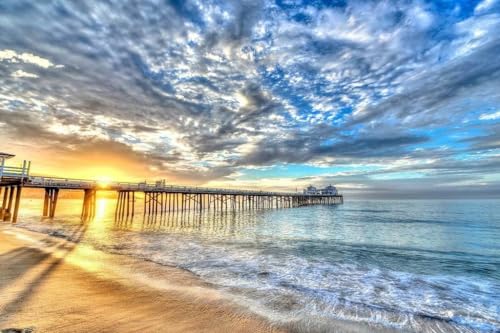 1000 Stück Handgefertigtes Farbenfrohes Puzzle Aus Lindenholz Für Erwachsene Kann Als Wandbild Für Die Heimdekoration Verwendet Werden Strand Meer Brücke Wolken Sonnenuntergang von PEKNUX