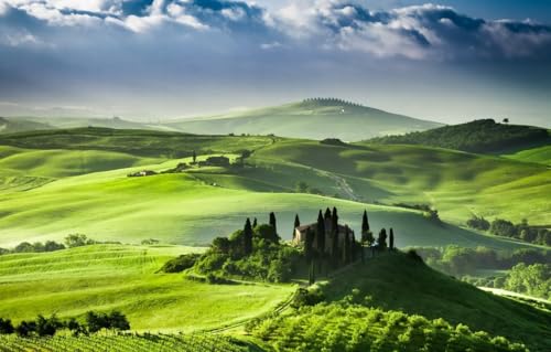 1000 Stück Holzpuzzle Geschenk Für Erwachsene Italien Toskana Sonnenaufgang In San Quirico D'Orcia Landschaften von PEKNUX