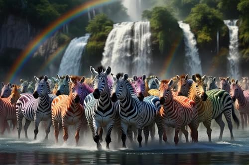 1000 Stück Puzzle Aus Holz Für Erwachsene Eine Herde Zebras Unter Einem Regenbogenfall Die Die Schönheit Der Klassiker Erbt Heimdekoration Kunstwerk Kreative Spiele Geschenke von PEKNUX