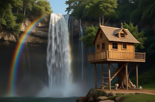 1000 Stück Puzzle Aus Holz Für Erwachsene Holzhaus Am Regenbogen-Wasserfall Das Die Schönheit Der Klassiker Erbt Heimdekoration Kunstwerk Kreative Spiele Geschenke von PEKNUX