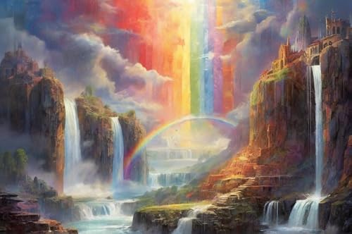 1000 Stück Puzzle Aus Holz Für Erwachsene Schloss Wasserfall Unter Dem Regenbogen Der Die Schönheit Der Klassiker Erbt Heimdekoration Kunstwerk Kreative Spiele Geschenke von PEKNUX