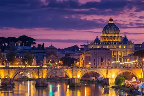 1000 Stück Puzzle Für Erwachsene Alte Sant' Angelo Brücke Und St. Peters Kathedrale In Vatikanstadt Rom Italien Aus Holz Perfekt Ineinander Greifend Klarer Druck von PEKNUX