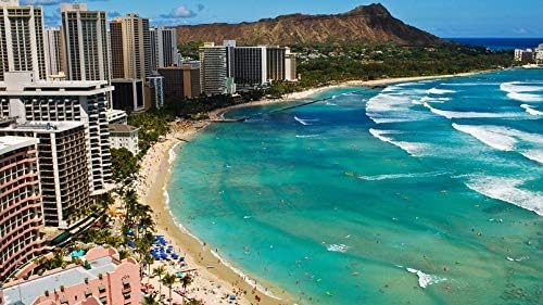 1000 Stück Puzzle Waikiki Strand Hawaii Sommer Meer Hotels Ansicht Hobby Heimdekoration DIY von PEKNUX