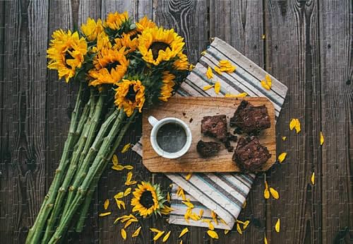 1000 Stück Sonnenblumen Kaffeetasse Brownies Holztisch Großes Stück Puzzle Holzmaterial Handarbeit von PEKNUX