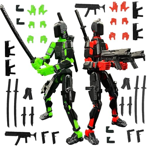 T13 Action Figure Satz (Montage abgeschlossen), 3D-Gedruckter Mehrgelenke, Titan 13 Actionfiguren, Lucky Mobil Roboter Nova T-13, Desktop-Dekorationen für Spielliebhaber Spielzeug (Schwarz Rot Grün) von PEKOIU