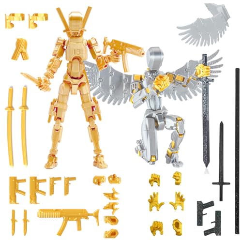 T13 Action Figure Satz (Montage abgeschlossen), 3D-gedruckter Mehrgelenke, Titan 13 Actionfiguren, Multi-Artikular Lucky Mobil Roboter Nova T-13, Desktop-Dekorationen für Spielliebhaber Spielzeug Gold von PEKOIU