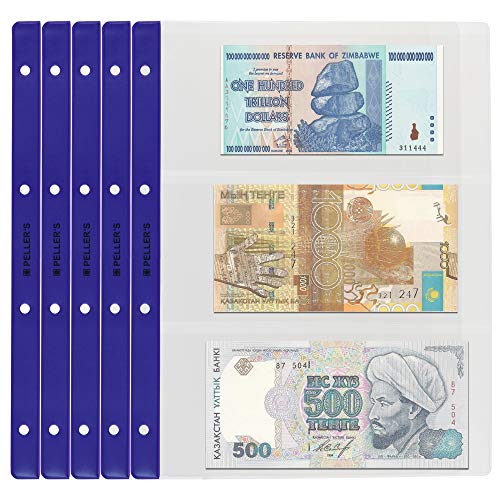 PELLER'S Banknotenhüllen - Briefehüllen für Sammelalbum XL. 10er Pack. (Modell XL: 3 Taschen 219 x 100 mm) von PELLER'S