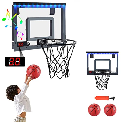 PELLOR Mini Basketballkorb mit Countdown-Spielfunktion, Basketballkorb Kinder Erwachsener mit Bewertungsfunktion und Sound, Hängendes Basketballbrett mit 2 Bällen Pumpe Indoor Outdoor von PELLOR