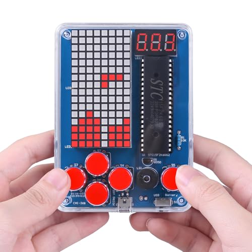 PEMENOL DIY Spielekonsole Löten Elektronik Baukasten Handheld Game Console mit Vier Spielen Acrylgehäuse Löt Bausatz für Löten Erwachsene und Bildung Spaß Löten Lernen Set Geburtstagsgeschenk von PEMENOL