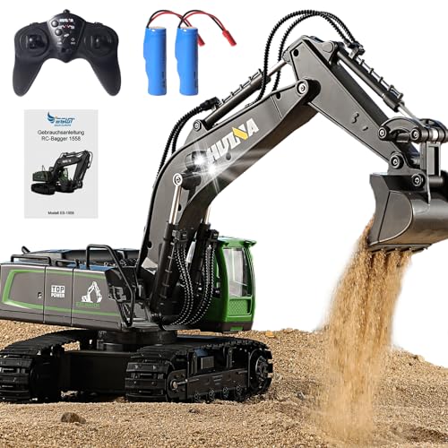 PENGBU RC Ferngesteuerter Bagger Ferngesteuert ab 3 4 5 6 7 8 Jahre, 11 Kanal RC Bagger mit Fernbedienung, Metallschaufel und Lichtern, 2.4GHz Elektrischer Bagger Spielzeug Kinder Kettenbagger von PENGBU RC