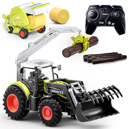 PENGBU RC Ferngesteuerter Traktor Ferngesteuert mit Anhänger, 2.4 GHz Traktor Spielzeug mit Ballenwagen und Holztransporter, Trecker Spielzeug ab 3 Jahre und Ballenpresse/Rundballenpresse/Ballenwage PENGBU RC Ferngesteuerter Traktor Ferngesteuert mit Anhänger, 2.4 GHz Traktor Spielzeug mit Ballenwagen und Holztransporter, Trecker Spielzeug ab 3 Jahre und Ballenpresse/Rundballenpresse/Ballenwage von PENGBU RC