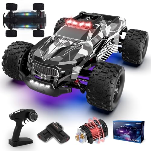 Ferngesteuertes Auto, 1/14 RC Auto mit 7 Farben Lichtern, 40KM/H Monstertruck Rc Truck, 2.4GHz Rc Auto Offroad mit Zwei Batterien, 4WD Wasserdichter RTR All Terrain, Rc Buggy für Kinder Erwachsene von PENGBU RC