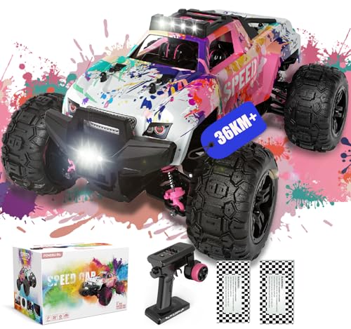 Ferngesteuertes Auto, 1/18 RC Auto Pink Offroad, 36+km/h 4WD Monster Truck Ferngesteuert, 2,4 GHz All Terrain Remote Control Car, Ferngesteuerte Autos Schnell für Erwachsene Kinder ab 6 8 9 10+ Jahre von PENGBU RC