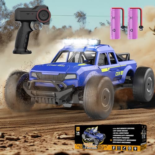 Ferngesteuertes Auto ab 3 4 5 6 Jahre, 1/16 RC Auto RC Truck mit Lichtern, 20km/h RC Auto Offroad mit 2 Akku 45min Spielzeit, 2.4GHz Ferngesteuerter Monstertruck, Geschenk 3 4 5 6 Jahre Junge (Blau) von PENGBU RC