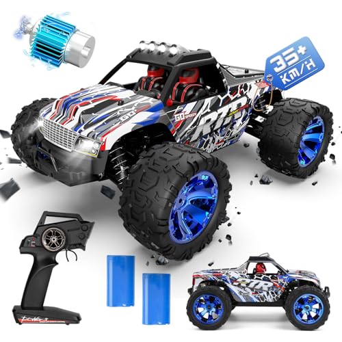 Ferngesteuertes Auto 1/14, 35+KM/H RC Auto mit Lichtern, Monstertruck Ferngesteuert mit 2 Akku 30 Minuten, 2.4GHz RC Auto Offroad Wasserdichter RTR All Terrain, RC Truck Geschenk für Kinder Erwachsene von PENGBU RC