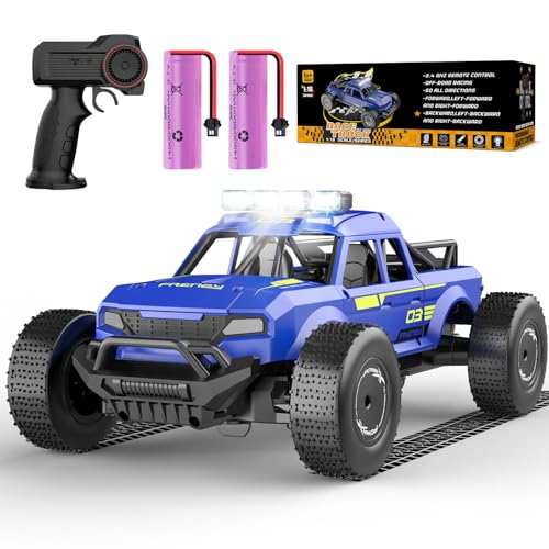 Ferngesteuertes Auto ab 3 Jahre, 15KM/H RC Auto RC Truck mit Lichtern, 1/16 Fernsteuerung Auto mit 2 Akku 40min Spielzeit, 2.4GHz Ferngesteuerter Monstertruck, Geschenk 3 4 5 6 Jahre Junge (Blau) von PENGBU RC