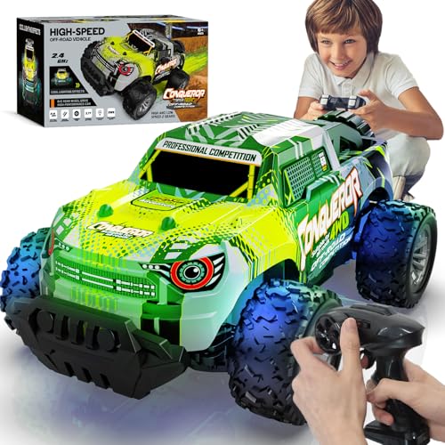 Ferngesteuertes Auto ab 6 Jahre, RC Auto mit Fernbedienung ab 3 4 5 8 10 Jahre, 1/18 Auto Ferngesteuert Kinder mit Lichtern, 2,4GHz Ferngesteuerter Monstertruck (2 AKKU) von PENGBU RC