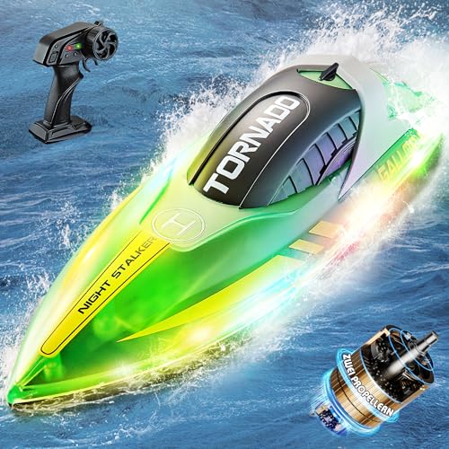 Ferngesteuertes Boot für Pool, 2,4 GHz RC Boot Kinder mit LED-Licht, 15 KM/H Speedboot Ferngesteuert RC Boat, Pool Spielzeuge für Kinder ab 3 4 6 8 Jahre von PENGBU RC