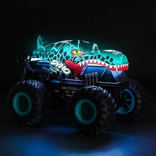 Monstertruck Ferngesteuert, 2,4GHz 20 km/h Ferngesteuertes Auto Dinosaurier ab 3 4 5 6 8 10 Jahre, 1:20 Ferngesteuerter Monster Truck Dino mit 360°Drehung, LED-Licht, RC Monster Trucks Spielzeug von PENGBU RC