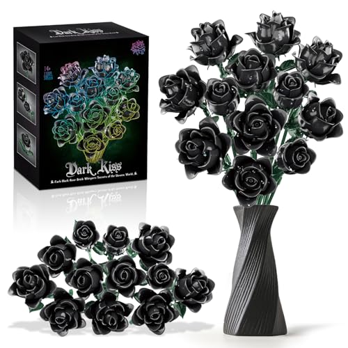 Klemmbausteine Blumen, Schwarzer Rosen Blumenstrauß Bausatz, 12 Kunstblumen als Zimmer-Deko, Rosenstrauß Geschenk für Partner, Freundin oder Freund, Künstliche Rose Blume Flowers Set für Erwachsene Klemmbausteine Blumen, Schwarzer Rosen Blumenstrauß Bausatz, 12 Kunstblumen als Zimmer-Deko, Rosenstrauß Geschenk für Partner, Freundin oder Freund, Künstliche Rose Blume Flowers Set für Erwachsene von PENGBU RC