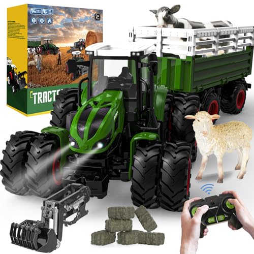 PENGBU RC Traktor Spielzeug ab 3 4 8 Jahre, 2.4 GHz Ferngesteuerter Traktor Ferngesteuert, Trecker Ferngesteuert Spielzeug, Farm Traktor mit Fernbedienung, Kuh und Schaf, Geschenk 3 4 6 8 Jahre von PENGBU RC