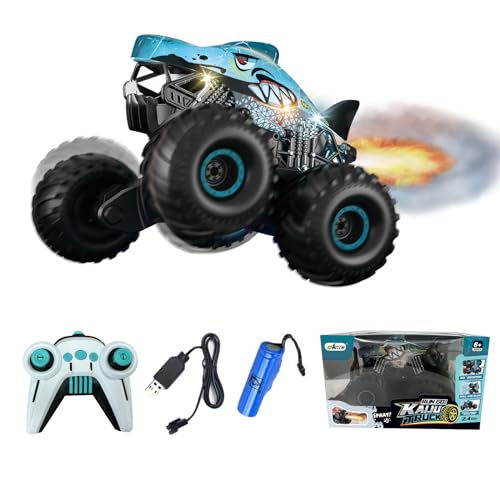 PENGBU RC Ferngesteuertes Auto Haie Monstertruck mit Sprühnebel-Musik-LED-Leuchten von PENGBU RC