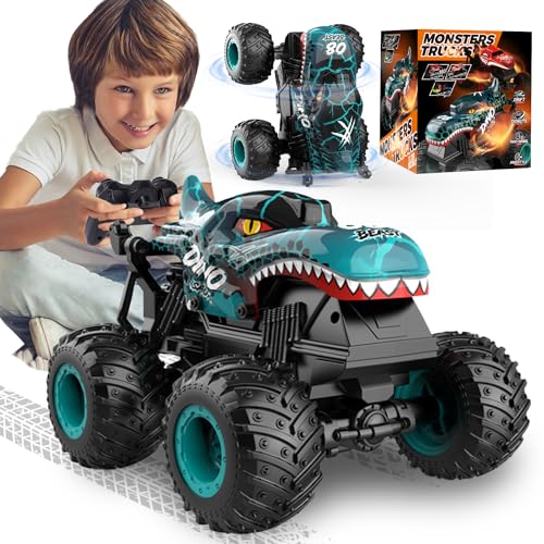 Ferngesteuertes Auto, 2,4GHz 20 km/h RC Monstertruck, 1:20 Ferngesteuerter Monster Truck mit Aufrecht Gehen, 360°Drehung, LED-Licht und Musi, Dinosaurier Spielzeug ab 3 4 5 6 8 10 Jahre Jungen Mädchen von PENGBU RC