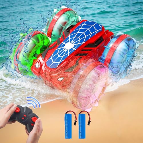 PENGBU RC Spider Ferngesteuert Auto ab 3 4 5 6 Jahre, Amphibienfahrzeug Ferngesteuert Auto mit Lichtern & 360° Drehung, Coole Spider Spielzeug Geschenke Man Junge, Pool Spielzeug und Wasserspielzeug von PENGBU RC