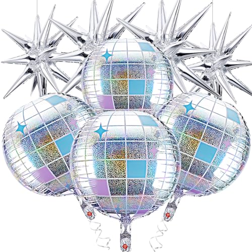 PEOVLVN 8 Stück Disco Folienballons Set 22 Zoll Discokugel Luftballon Metall Spiegel Luftballon Rosa Disco Ballons Geburtstag Party für 80s90s Thema Disko Tanz Party Zubehör Disco von PEOVLVN