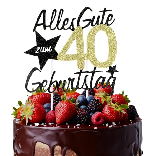 Tortendeko 40 Geburtstag Männer Frauen,40 Birthday Cake Topper,Tortendeko Geburstagstorte,40. Geburtstag Männer,Happy 40th Birthday Cake Topper 40 Geburstagstorte Deko Gold Schwarz für Frauen Männer von PEOVLVN