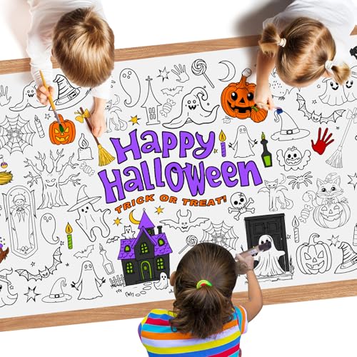 Riesiges Halloween-Poster zum Ausmalen – 1 Packung große Happy Halloween Maltischdecke für Kinder, Jumbo-Papier-Maltischdecke für Geschenke, Aktivitäten, Spiele, Halloween, Partyzubehör, 76,2 x 183,9 von PERFQU