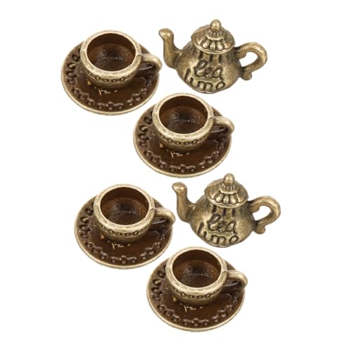 PERSELOSO 2 Sätze Miniatur-Essens- Und Spielzeugszenen Miniaturbecher Für Puppenhaus Mini-Lebensmittel Mini-tierfiguren Winzige Figuren Mini-teetassen Vintage Teetasse Eisen Dark Brown von PERSELOSO