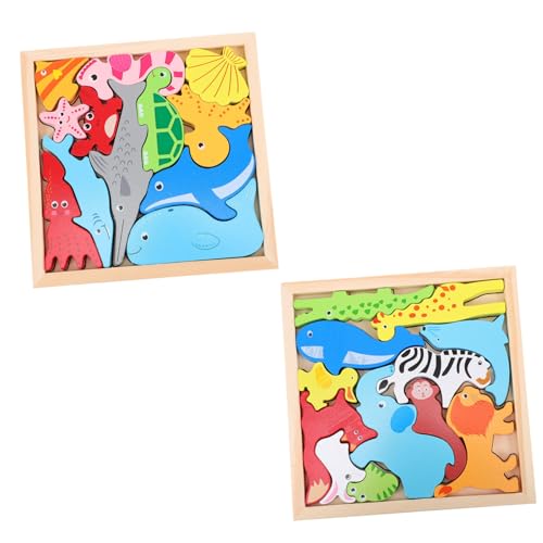 PERSELOSO 2 Sets Tier Dreidimensionale Puzzlespiele Basteln Lernspielzeug Puzzles Jigsaw Hund Jumbo Puzzlebrett Formen Das Tier Kinderspielzeug Tiere Cartoon Puzzle Holz von PERSELOSO