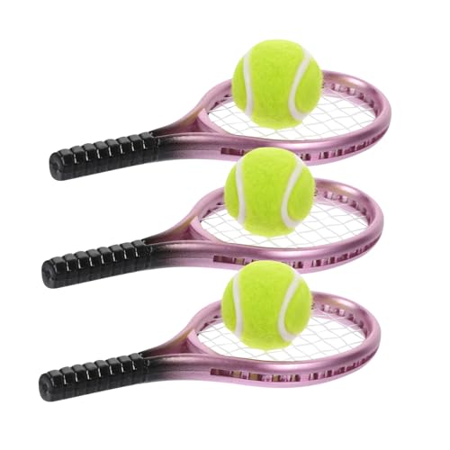 PERSELOSO 3 Sätze Tennisschläger Tennis Miniatur Netz Fledermäuse Badminton Hausdekoration-Zubehör Werkzeug Desktop-Mini-House-Tennisschläger Desktop-Mini-Tennisschläger Plastik von PERSELOSO