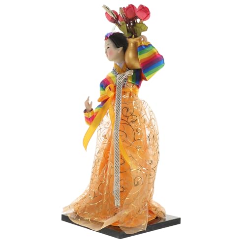 PERSELOSO Handgemachte Puppenwiege Kostbares Puppenzubehör Figur Reborn Puppe Puppenhaus Figur Puppen Mini Puppe Stoffpuppe Vintage Dekoration Koreanische Hanbok Puppe Gelb von PERSELOSO