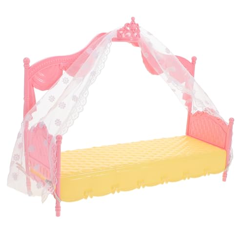 PERSELOSO Prinzessin Bett Puppenmöbel Puppenhaus-miniaturen Puppenhaus-schlafzimmermöbel Puppenhaus-miniaturartikel Puppenhausbett Babybett Puppenhausmöbel Puppenbetten Rosa Spitze von PERSELOSO